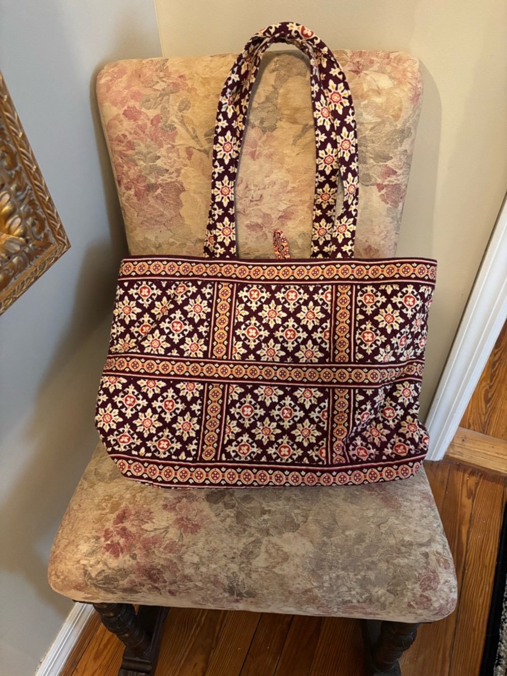 Vera Bradley Brown MedallionsQuilted Tote with Cream and Rust Accents